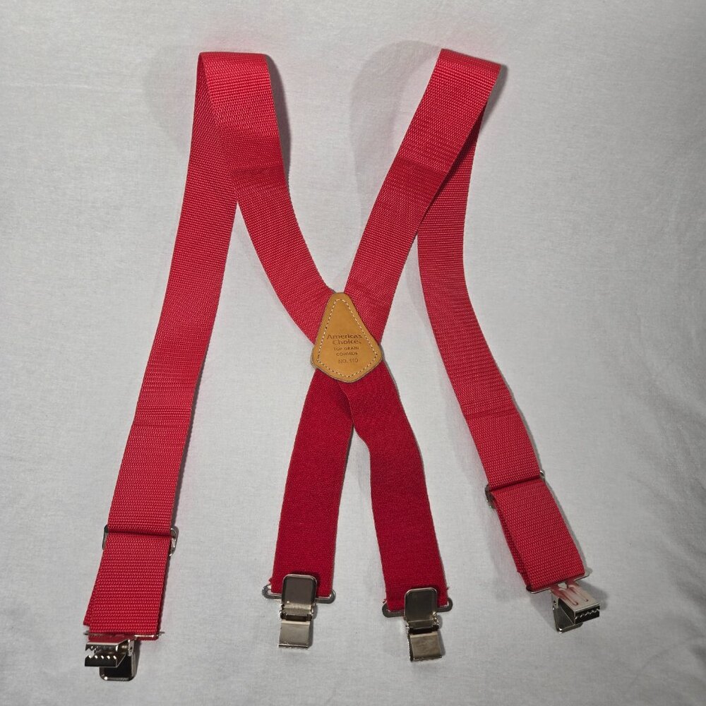 USA Vintage 70's Red CANVAS Straps TOP-GRAIN Leather CLIPS 46" X 2" Suspenders. - Picture 6 of 17